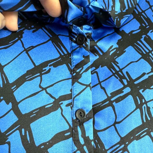 Vintage Allison Taylor 100% Silk Blue Tie Neck Balloon Sleeve Blouse Women's L - Picture 7 of 8